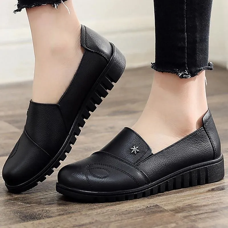Genuine Leather Round Toe Hard-Wearing Light Loafers