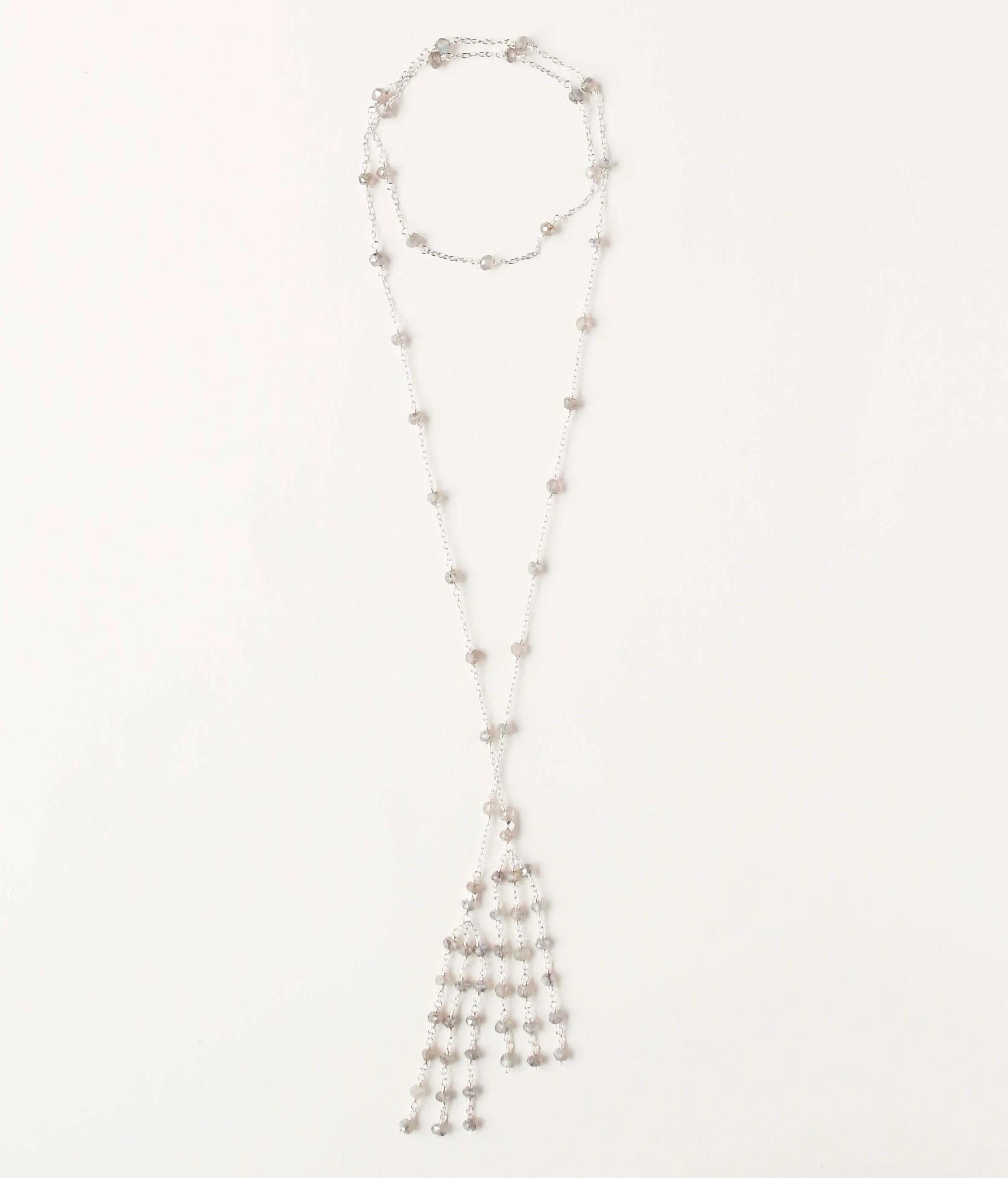 Silver Ballet Lariat Necklace in Labradorite